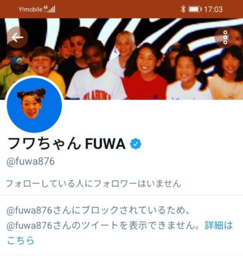 フワちゃんにブロックされるTwitterの様子 フワちゃんにブロックされるTwitterの様子